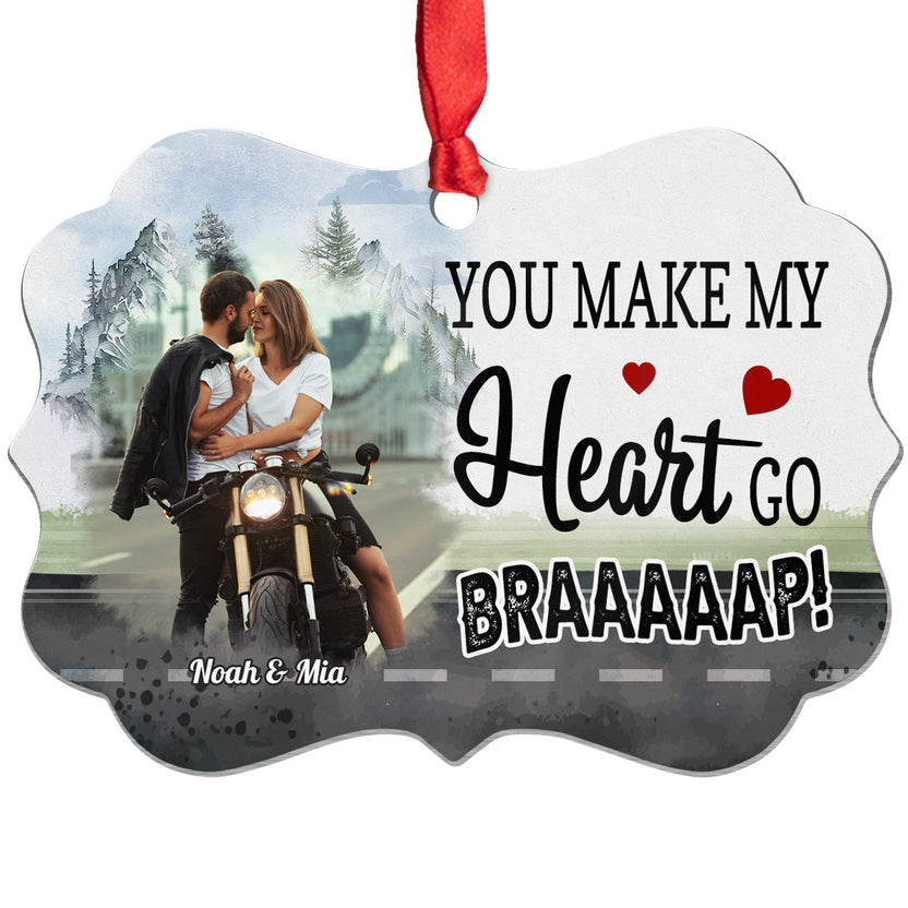 You Make My Heart Go Braaaap!, Motorcycle Couple Ornament, Romantic Biker Love Quote, Personalized Names, Adventure Love Decor Gifts For Him Her , Xmas Tree Decor, Gifts For Valentine