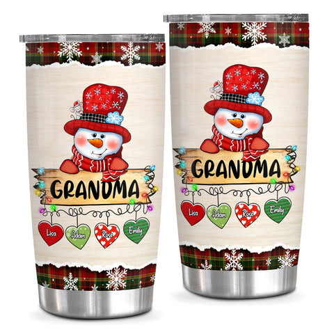 Custom Grandma Tumbler, Christmas String Lights Grandchildren Name, Winter Drinkware Cup, Personalised Grandma Xmas Stainless Steel Cup, Personalized Tumbler, Gifts For Nana Grandmother