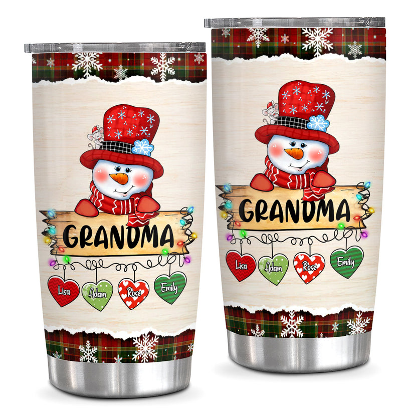 Custom Grandma Tumbler, Christmas String Lights Grandchildren Name, Winter Drinkware Cup, Personalised Grandma Xmas Stainless Steel Cup, Personalized Tumbler, Gifts For Nana Grandmother