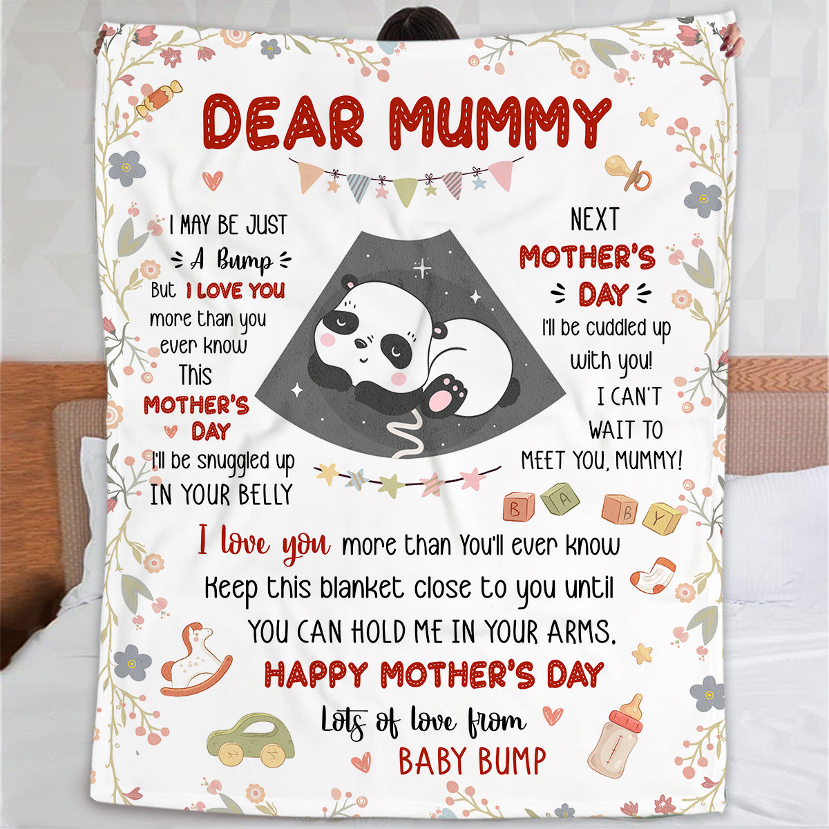 Mom To Be Gifts, I Can't Wait To Meet You 1st Mothers Day Baby Panda Sleeping In Mommy's Belly , Personalized Blanket, Gifts For New Mommy, Fleece Sherpa Blanket For Mother's Day