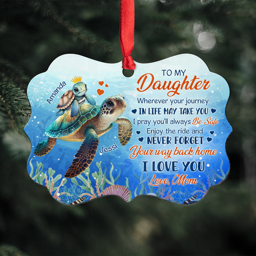 Daughter Gifts, Sea Turtle Family Wherever Your Journey In Life May Take Medallion Aluminum Ornament For Girls Babies From Mom Mother, Xmas Tree Decor, Gifts For Birthday Xmas Holiday
