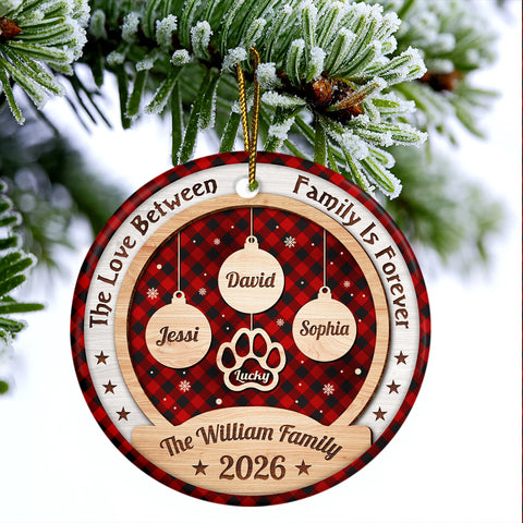 Personalized Ornament For Parents Grandparents From Kids Grandkids Family Gifts The Love Between Family Is Forever Wooden Theme Red Plaid, Pet Memorial Dog Decor, Christmas Tree Decor