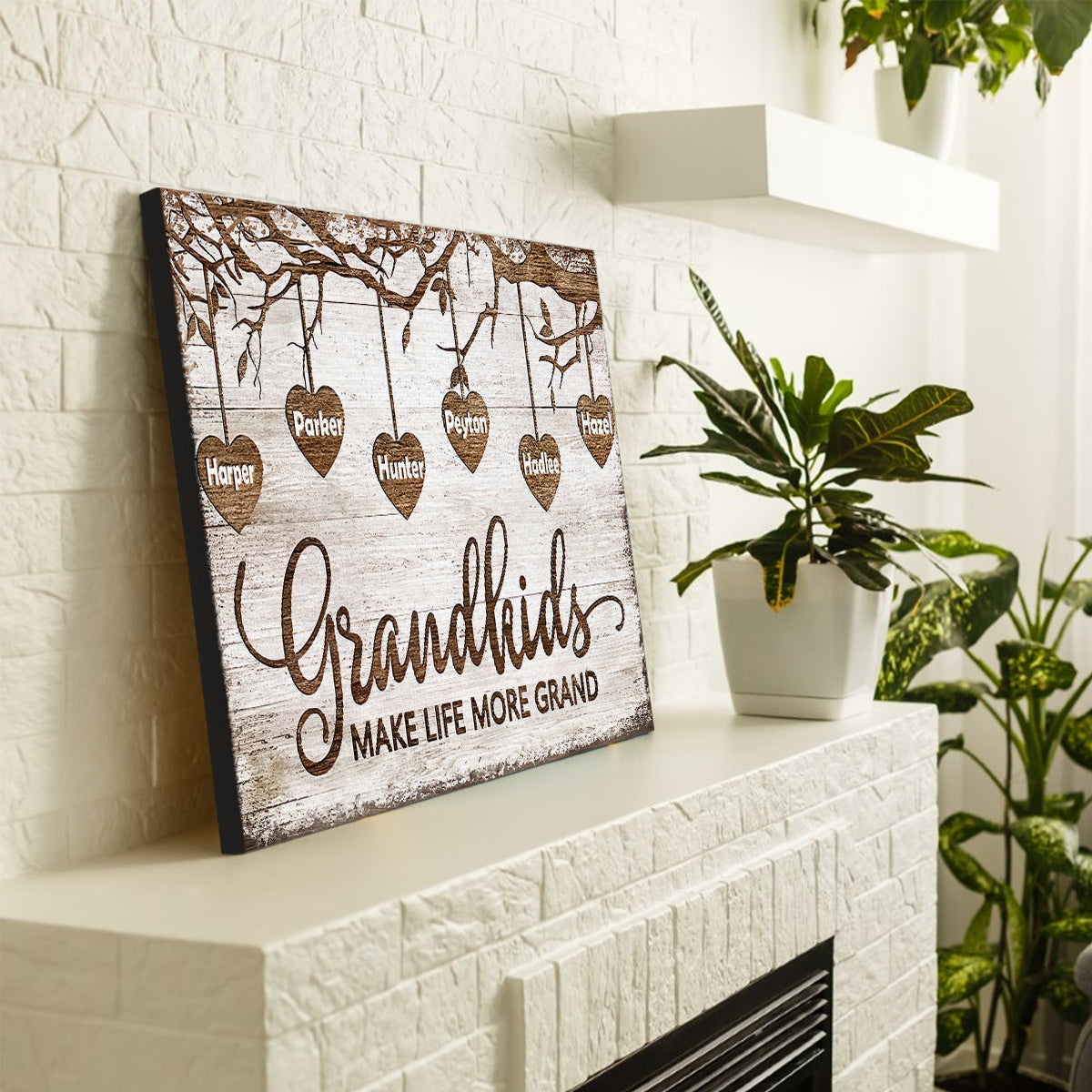 Grandma Gifts, Grandchild Papa And Nana Gifts Grandkids Make Life More Grand Wooden Tree Hearts Personalized Canvas Wall Art, Gifts For Nana Poster Prints Wall Decor, Gifts For Birthday