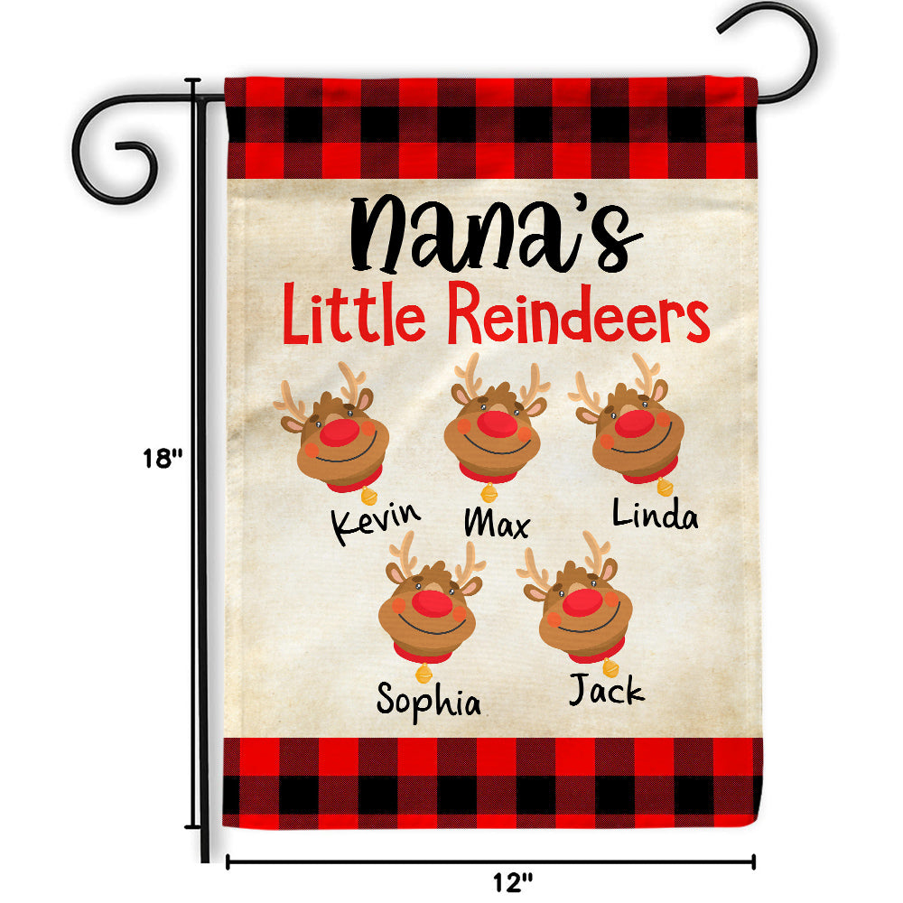 Nana's Little Reindeers Garden Flag, Custom Grandkids Names Outdoor Banner, Red Plaid Yard Decor, Christmas Reindeer Names Yard Sign, Holiday Decor Garden Flag, Gifts For Grandkids