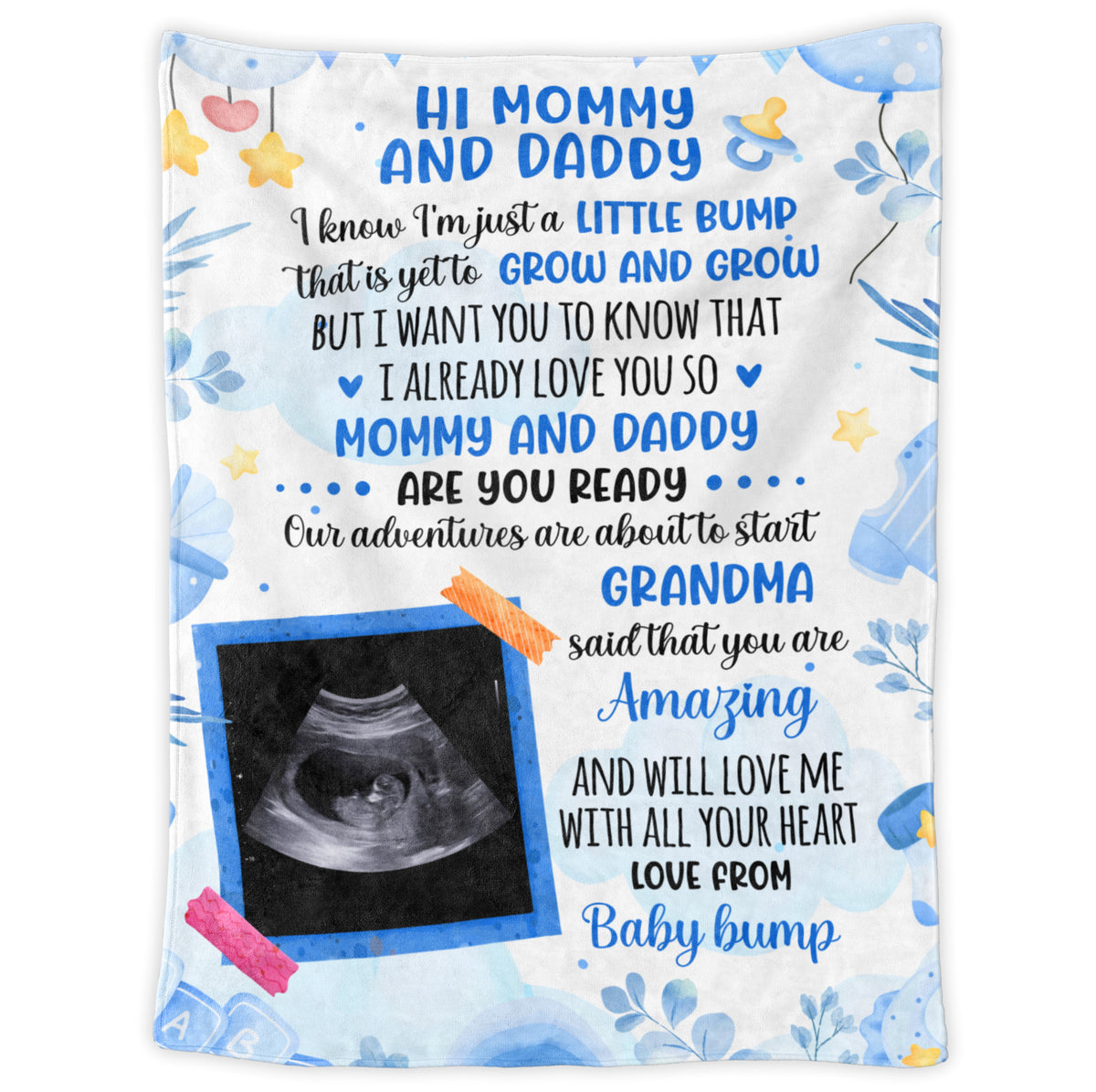 1st Time Expecting Parents Gifts, Blue Theme Ultrasound Picture I'm Just A Bump, Personalized Blanket, Gifts For New Parents, Fleece Sherpa Blanket, Baby Shower For Father's Day