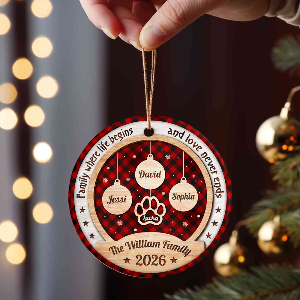 Personalized Ornament For Parents Grandparents From Kids Grandkids Family Gifts Family Life Begins And Love Never Bauble With Names Snowflake, Pet Paw Print, Holiday Tree Decoration