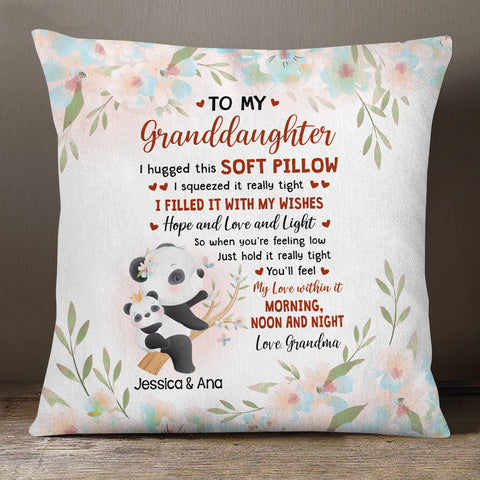 Personalized Square Pillow For Granddaughter Kids From Grandparents Gifts For Granddaughter I Hugged This Soft Pillow Cute Panda Custom Name Double Sided Sofa Couch Cushion On Birthday
