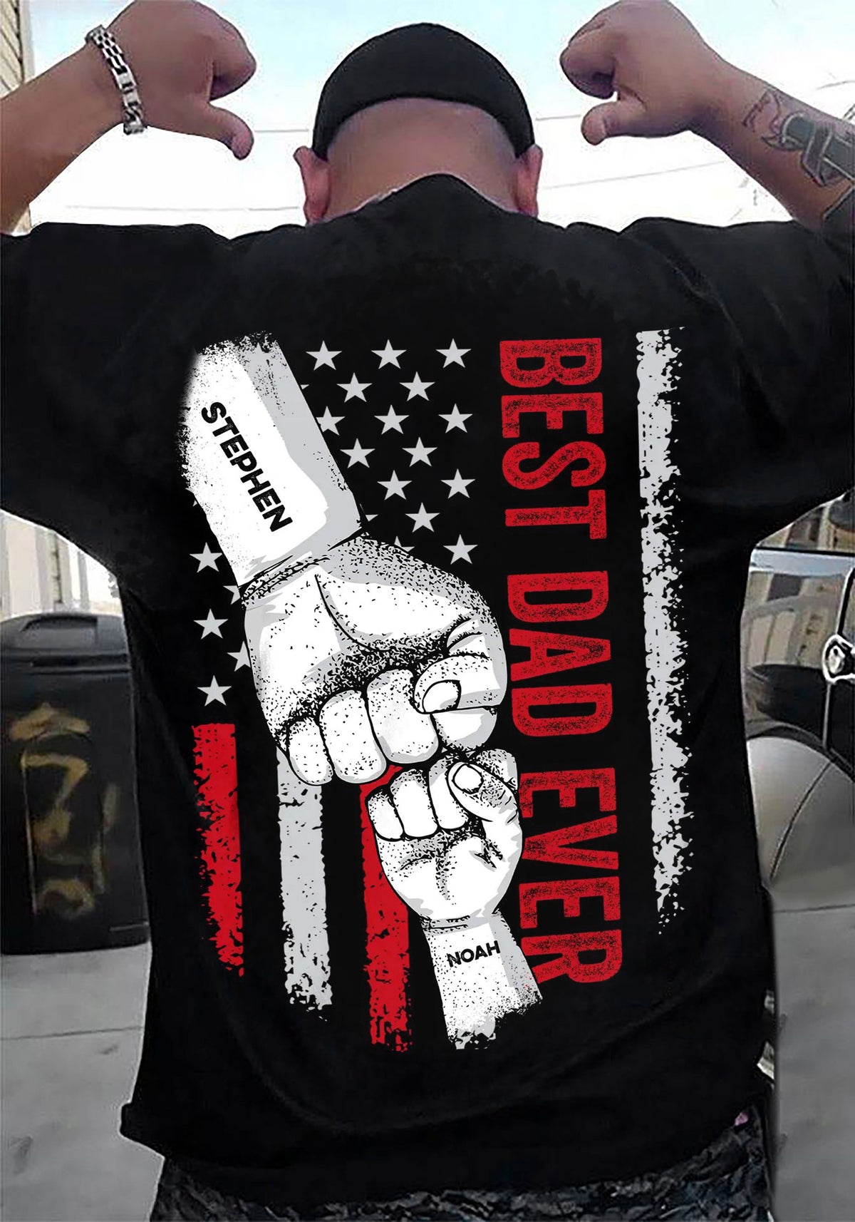 Personalized T-Shirt For Father From Child Kids Unique Gifts For Dad Dad Ever Flag Back Side Printed Custom Name Short Sleeve Tops Tee Shirt For Birthday Father's Day Xmas
