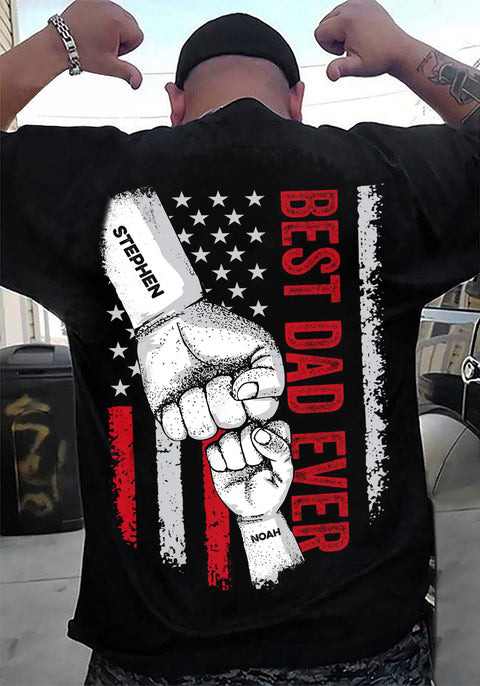 Personalized T-Shirt For Father From Child Kids Unique Gifts For Dad Dad Ever Flag Back Side Printed Custom Name Short Sleeve Tops Tee Shirt For Birthday Father's Day Xmas