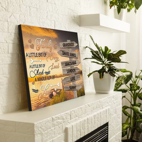 Family Gifts, Family A Little Crazy Loud And Lot Love Street Signs Wooden Sunset, Personalized Canvas Wall Art, Gifts For Mom Dad, Poster Prints Home Decor, Family Wall Art For Xmas