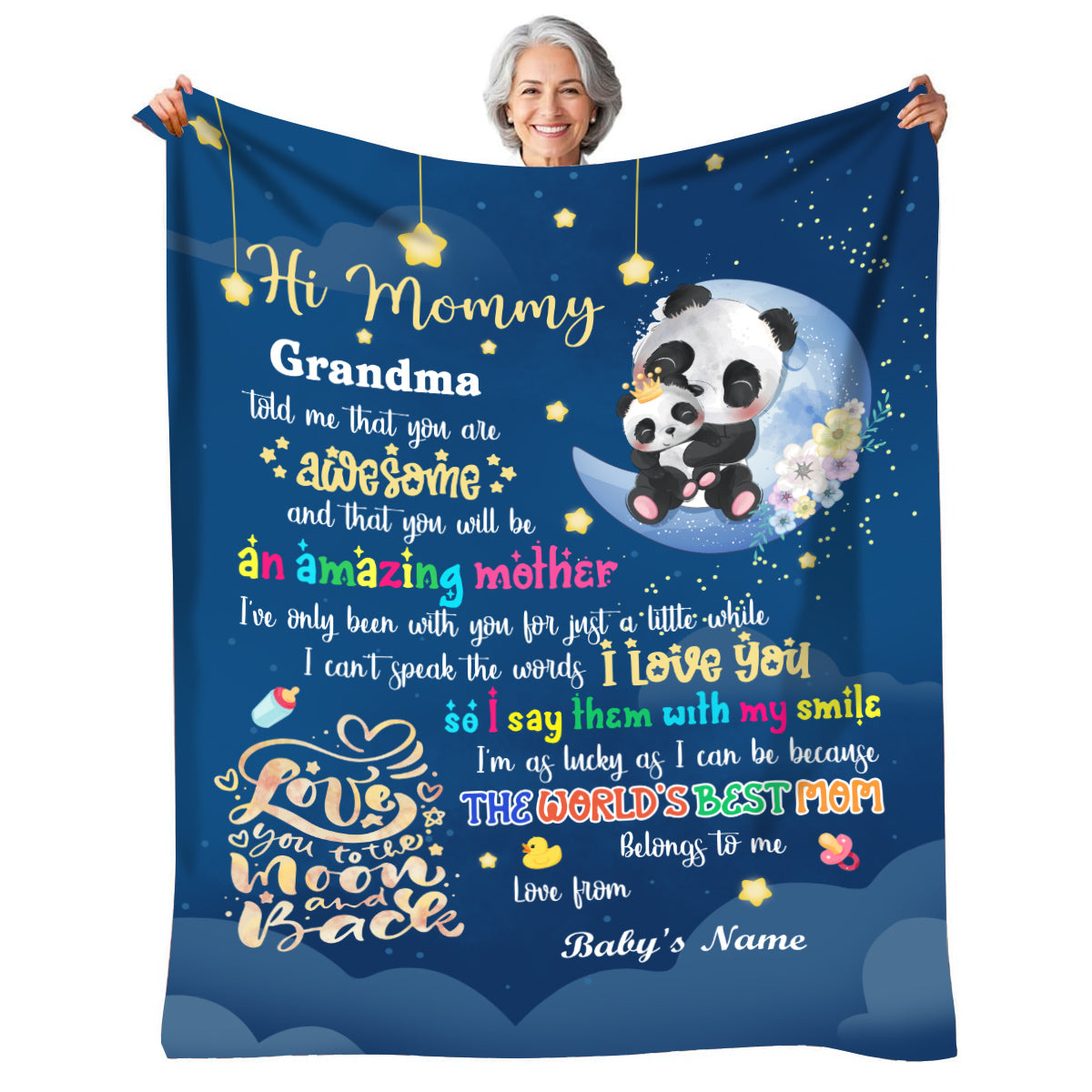 Mom To Be Gifts, Hi Mommy Grandma Told Me That Panda, 1st Mother's Day Blanket, Cute Baby Panda Blanket, Custom Newborn Swaddle, Infant Bedding Keepsake, Warm Flannel