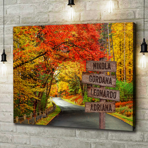 Personalized Canvas Wall Art For Mom Dad From Kids Street Sign Autumn Road Crossroads Family Horizontal Housewarming Custom Multi Name Poster Prints Home Decor Family Gifts For Parents
