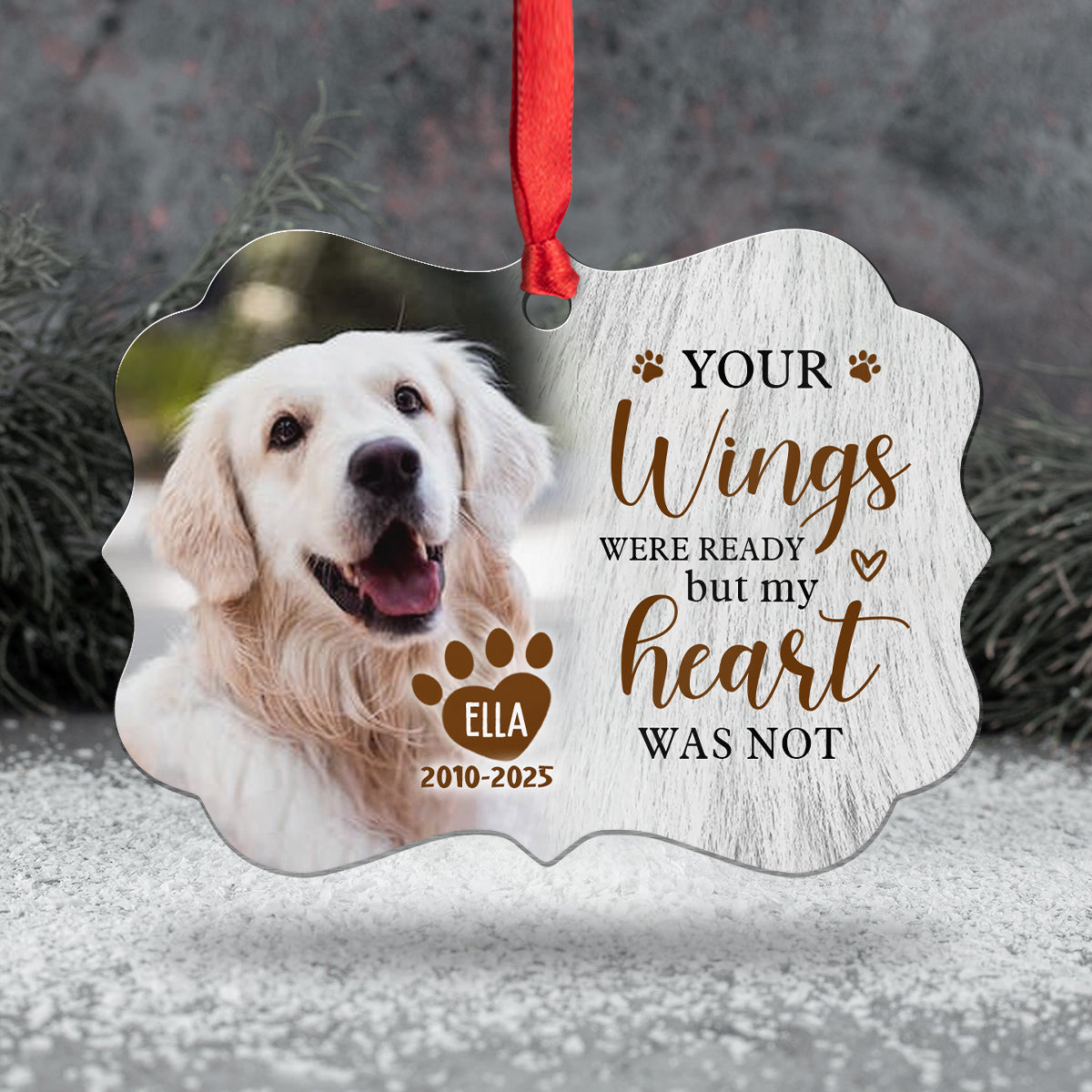Pet Loss Gifts Your Wings Were Ready But My Heart Was Not Upload Memorial Pet Photo Medallion Aluminum Ornament Holiday Decor