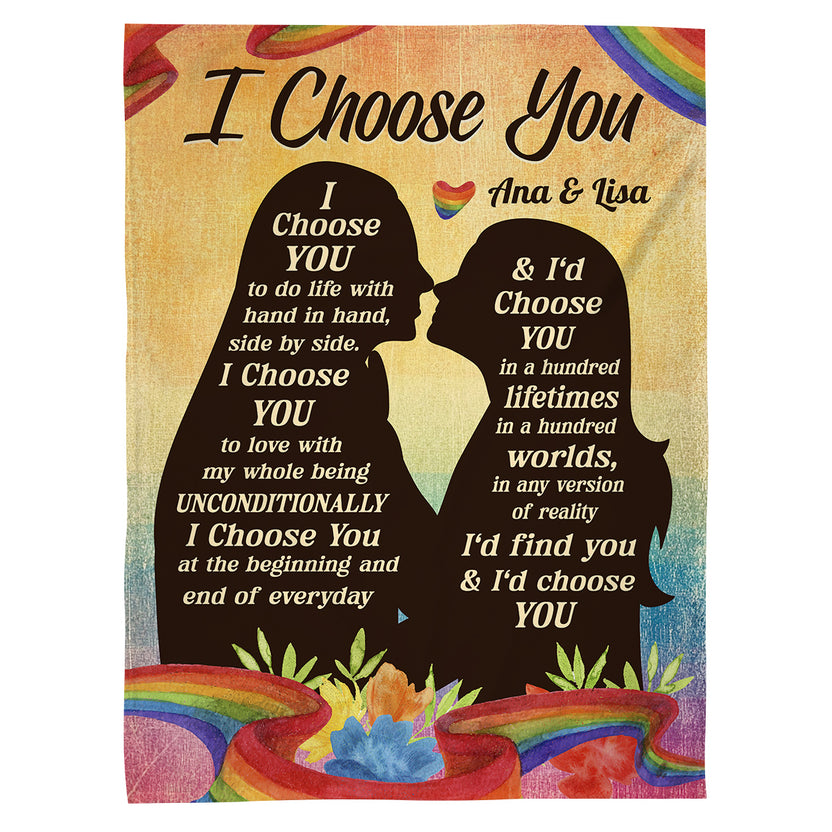 Lesbian Lgbt Couple Silhouette Vintage I'd Find You & I'd Choose You, Personalized Blanket, Gifts For Him Her From Honey, Custom Fleece Sherpa Blanket, Gifts For Valentines