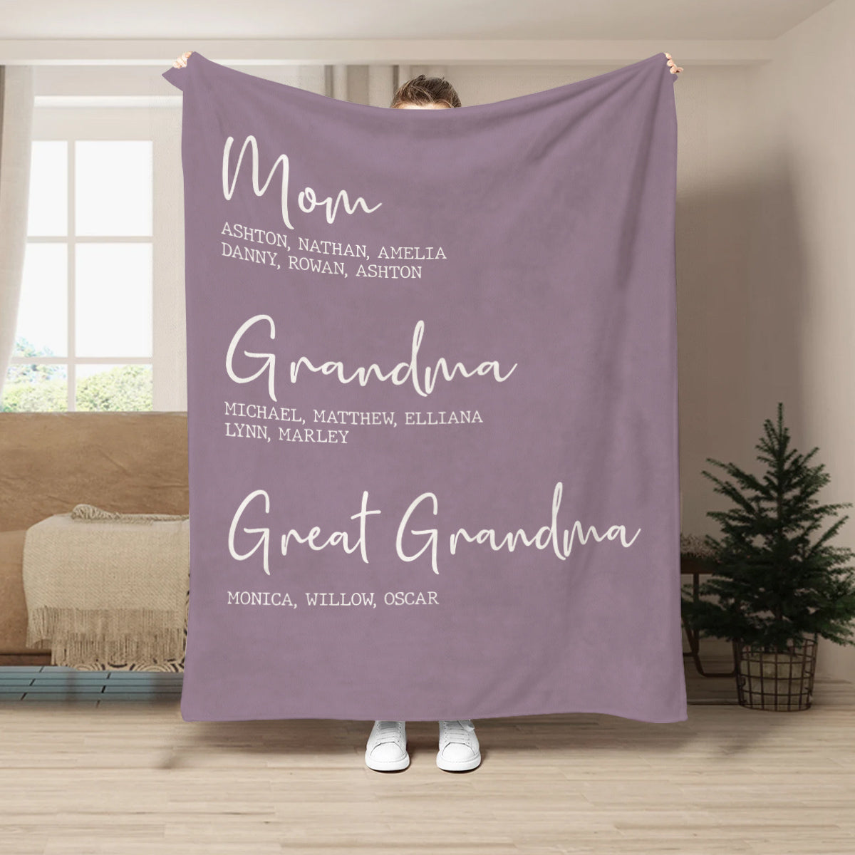 Grandma Gifts, Personalized Name Fleece Bedding Blanket, Mom Grandma Family Tree, Established Year Est Years And Names, Gifts For Nana From Grandkids, Custom Fleece Sherpa Blanket
