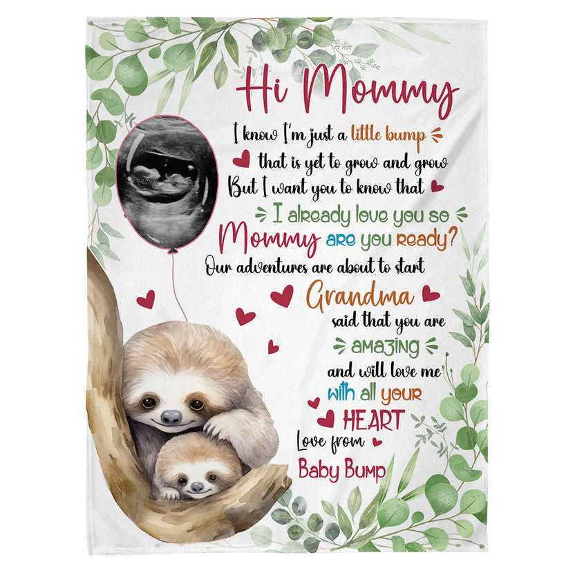 I Already Love You Leaf Mommy Baby Sloth With Balloon Green Leaf, Personalized Blanket, Gifts For New Mommy, Fleece Sherpa, New Mom Blanket, Gifts For Mother's Day