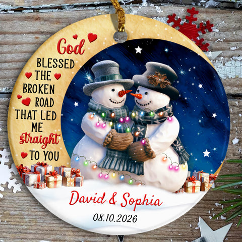 God Blessed The Road That Led Me To You Cute Couple Crescents Moon, Personalized Name Christmas Ornament For Couples, Christmas Tree Decoration, Personalized Ornament, Gifts For Him Her