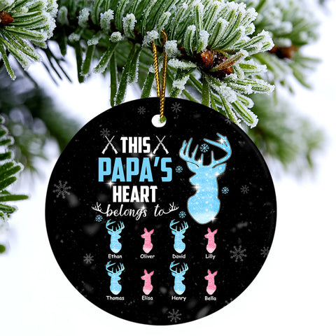 Gifts For Grandpa, This Papa's Heart Belongs To Grandkids Deer Bulk Doe, Personalized Christmas Ornament, Gifts For Hunting Lovers Papa From Kids, Xmas Tree Decor, Gifts For Christmas