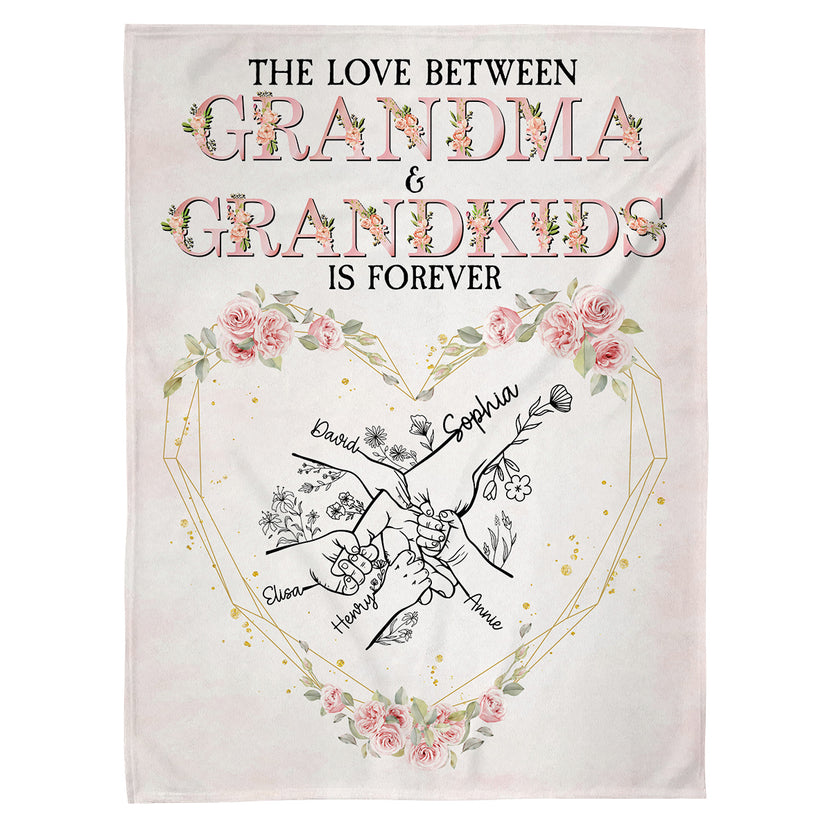 Gifts For Grandma, Love Between Is Forever Hand In Hand Funny Floral, Personalized Blanket, Gifts For Grandmother Nana From Grandkids, Custom Fleece Sherpa Blanket, Gifts For Birthday
