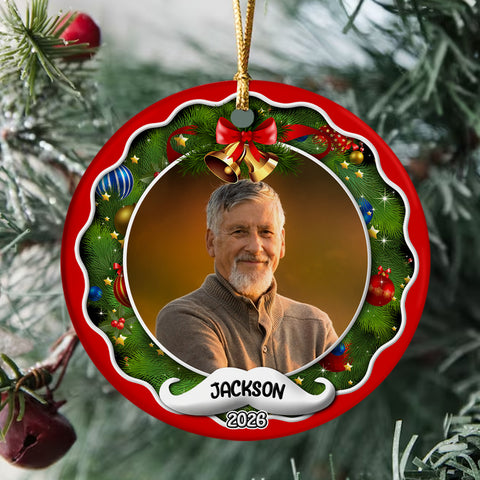 Xmas Frame Custom Photo Grandpa Cute With Beard Name & Year, Grandpa Christmas Photo Ornament, Family Christmas Keepsake, Holiday Tree Decoration, Gifts For Mom Dad Daughter Son