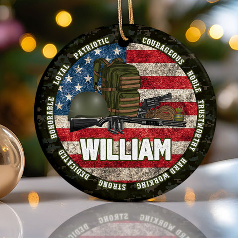 Personalized Veteran Ceramic Ornament, Custom Military Christmas Tree Plastic Ornament, Military Christmas Decor, Gift For Dad, Son, Husband