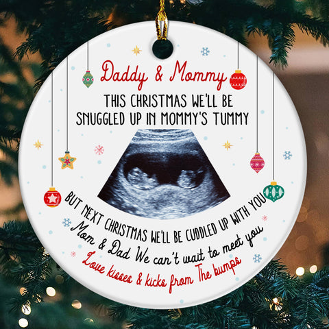 Twins Ultrasound Ornament, Daddy & Mommy Christmas Quote, Custom Sonogram Photo, Pregnancy Reveal Gift, Expecting Parents Ceramic Keepsake