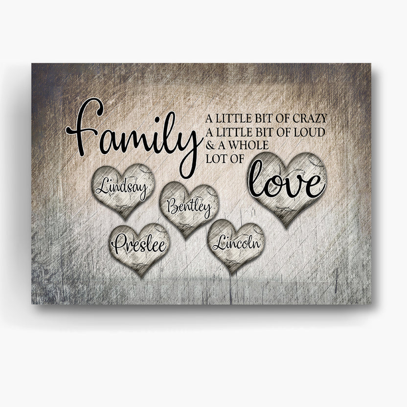 Personalized Canvas Wall Art For Mom Dad From Children Family A Little Bit Of Crazy Vintage Heart Custom Multi Name Poster Prints Home Decor Gifts For Family For Mom Dad On Birthday