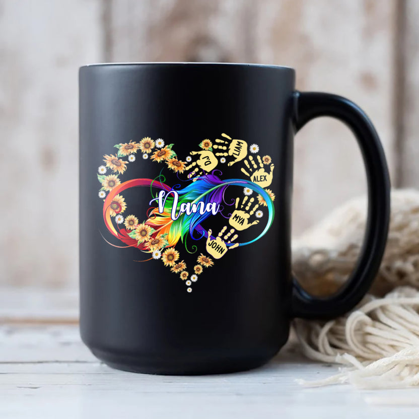 Personalized Coffee Mug For Nana From Granddaughter Grandma Mom Sunflower Heart Infinite Love Hand Print Custom Name Novelty Ceramic Cup 11 15Oz Gifts Ideas For Grandparents On Birthday