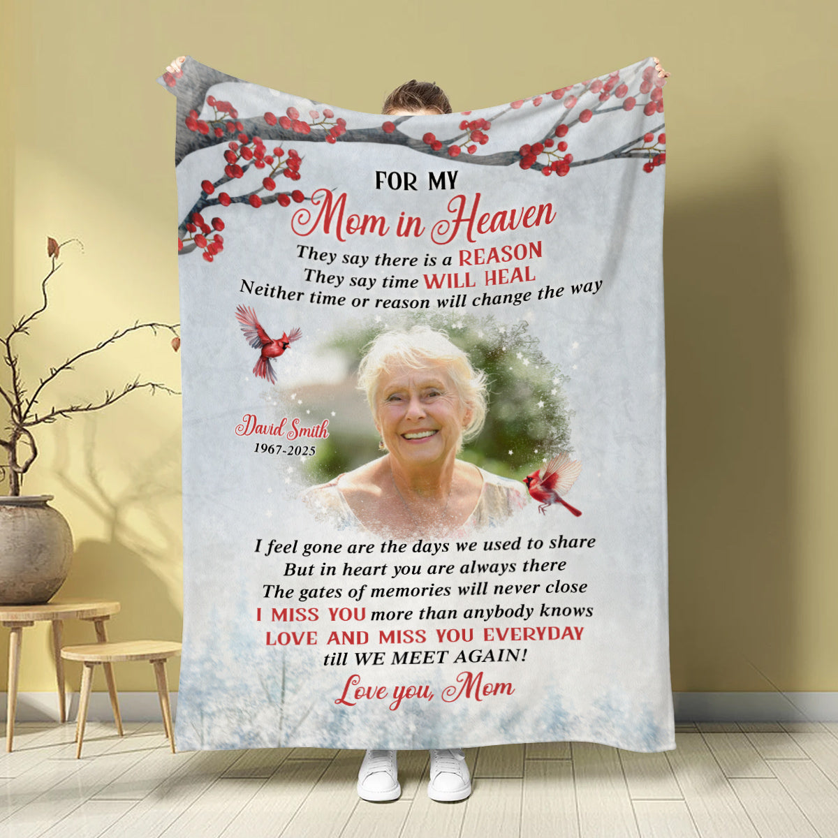 Sympathy Gifts, Memorial Blanket With Photo, Memorial Photo Upload For My Mom In Heaven Till We Meet Again, Loss Of Loved Ones Blanket, Fleece Sherpa, Funeral Gifts For Anniversary