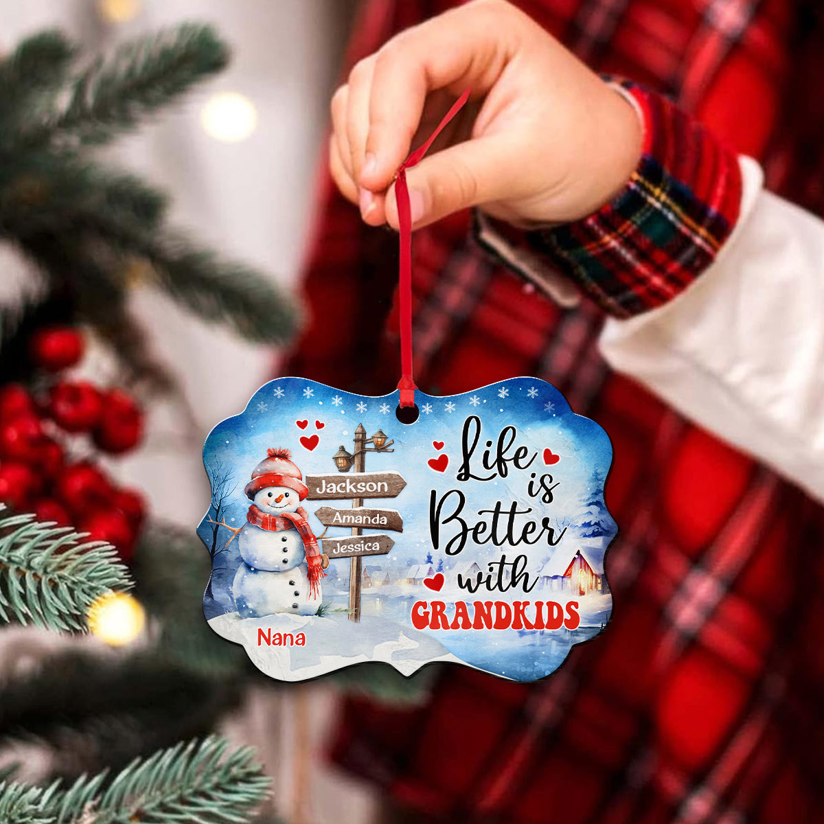 Gifts For Grandma, Cute Xmas Winter Street Sign Life Is Awesome With Grandkids, Personalized Christmas Ornament, Gifts For Nana From Grandkids, Xmas Tree Hanging Medallion Aluminum