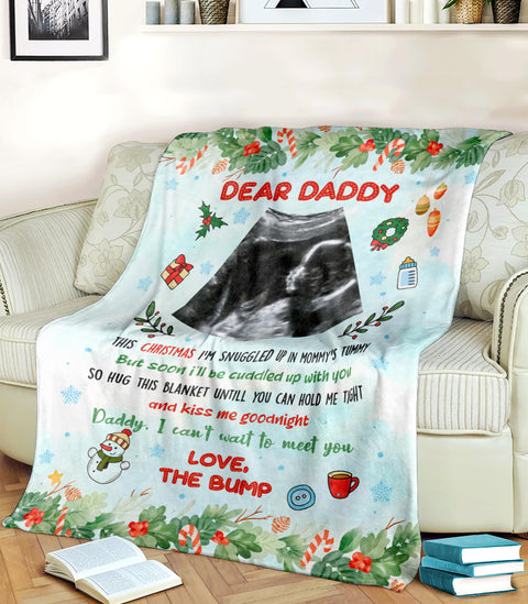 Personalized Sonogram Blanket For Dad To Be From Baby Bump I Can't Wait To Meet You Ultrasound Announcement Custom Name Photo Gifts For Christmas Fleece Sherpa Blanket For 1St Christmas