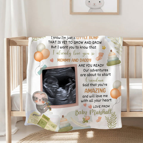 Cute Sloth Hi Mommy And Daddy Blanket Custom Ultrasound Picture For Mom To Be New Dad From Baby Bump Gifts For New Mommy, Fleece Sherpa Blanket Pregnancy Gifts Ideas Mothers Day