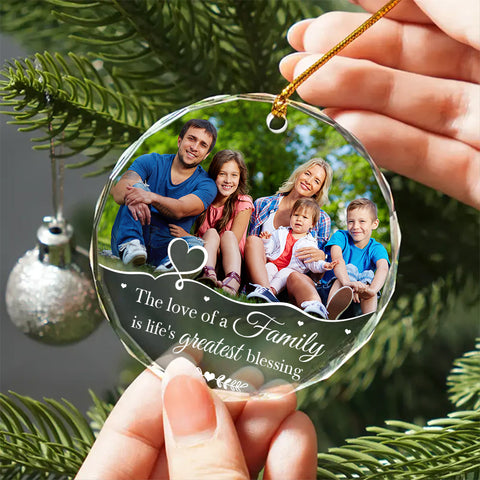The Love Of A Family Is Life’S Blessing Ornament Personalized Glass Ornament Custom Photo Family Gifts Christmas Keepsake, Personalized Photo Christmas Idea Gifts For Mom Dad Parents