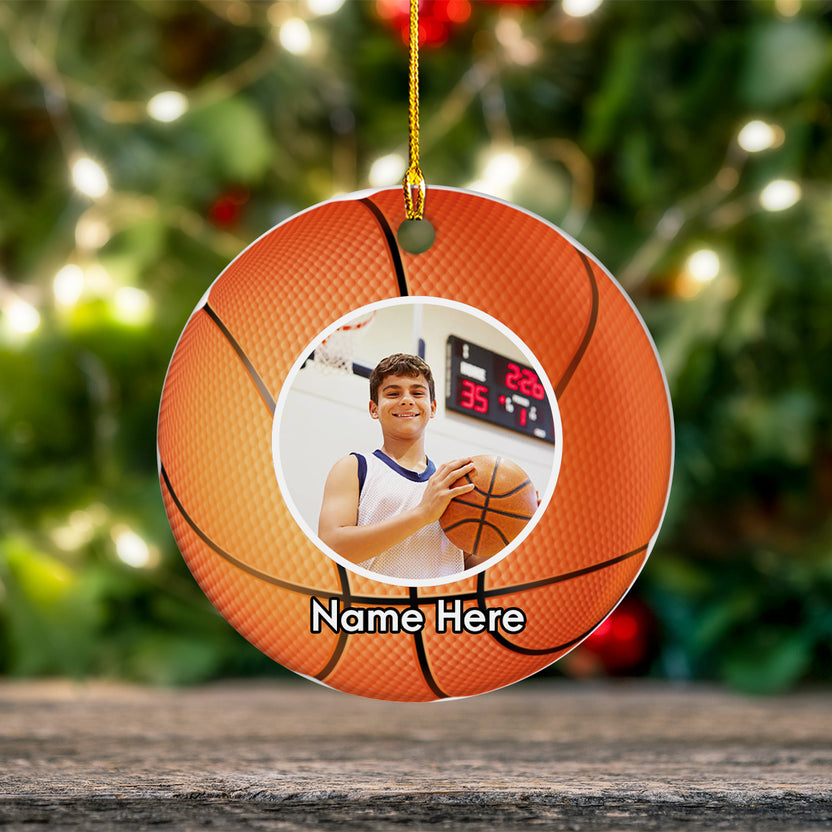 Personalized Christmas Ornament For Son Grandson Boy From Family Basketball Lovers Gifts Custom Name Sport Ornament Basketball Sport Player With Name And Photo Hanging Tree On Birthday
