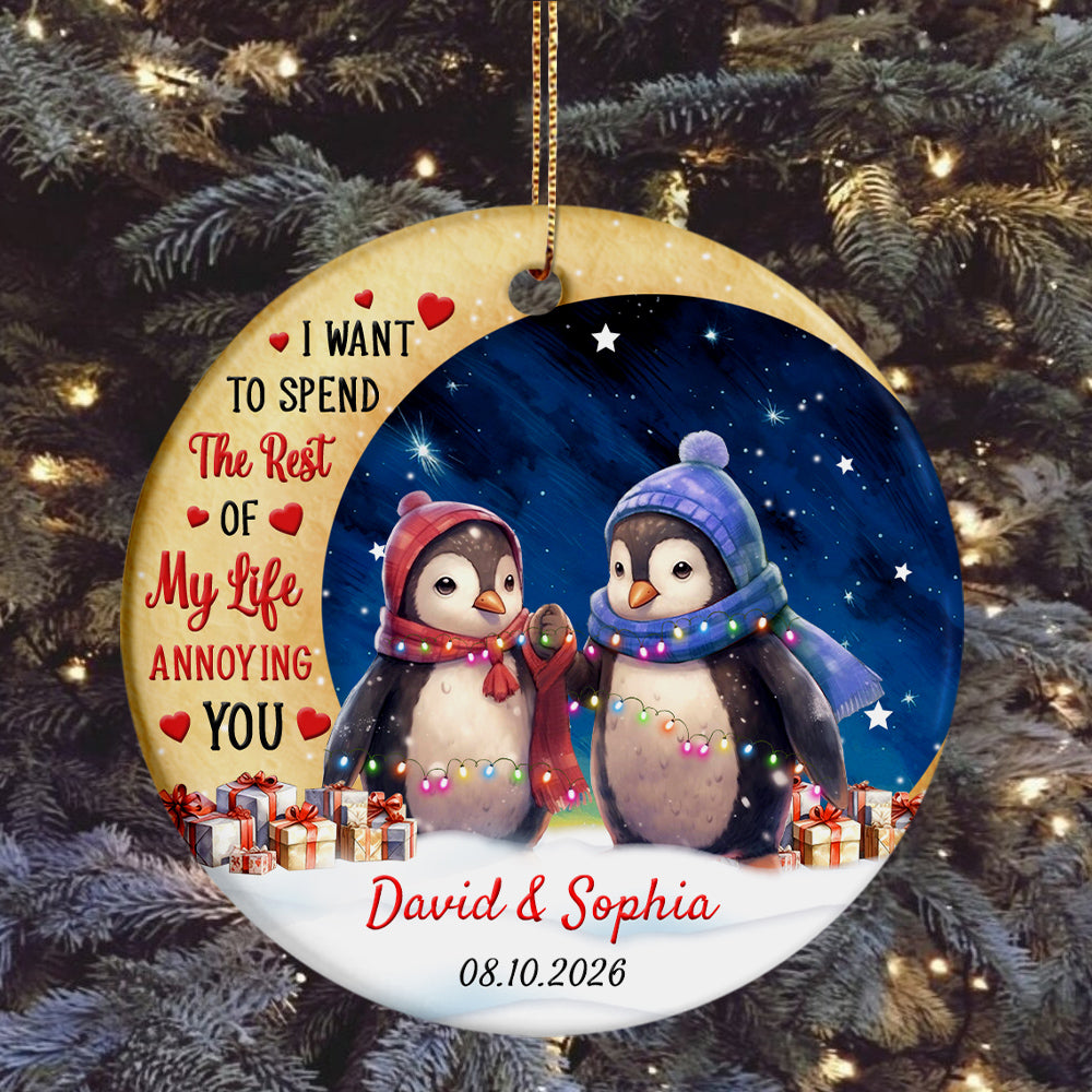 I Want To Spend Rest Of My Life Annoying You Penguin Couple Crescents Moon, Penguin Couple Keepsake Holiday Decor, Couples Christmas Ornament, Personalized Christmas Ornament