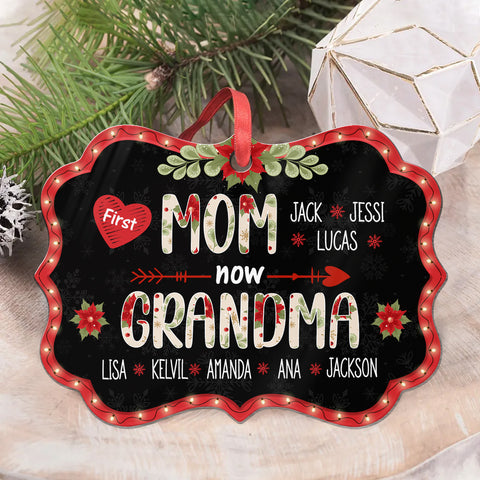 First Mom Now Grandma Ornament, Personalized Grandkids Names Christmas Gift, New Grandma Pregnancy Reveal Gift, Custom Holiday Keepsake