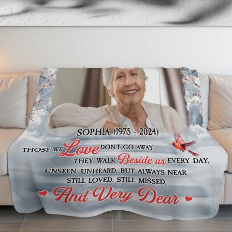Sympathy Gifts, Personalized Memorial Blanket With Photo, A Hug From Heaven Those Love Don't Go Red Bird, Loss Of Grandma Mother Blanket, Fleece Sherpa, Grieving Gifts For Anniversary