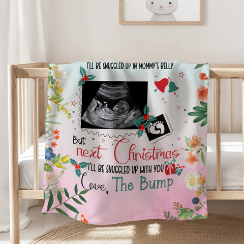 Expecting Parents Gifts, I’ll Be Snuggled Up In Mommy’s Belly, Personalized Photo Blanket, Gifts For New Daddy, Fleece Sherpa Blanket, Expectant Parents Blanket, Gifts For Birthday Xmas