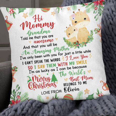 Personalized Square Pillow For New Mom From Family Pregnancy Gifts Grandma Told Me That You Are Awesome Merry Christmas Giraffe Custom Name Double Sided Sofa Couch Cushion On Christmas