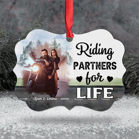 Riding Partners For Life Ornament, Motorcycle Couple Decor, Romantic Biker Love Quote, Personalized Names, Adventure Couple Keepsake, Gifts For Him Her Honey, Xmas Tree Decor Valentine