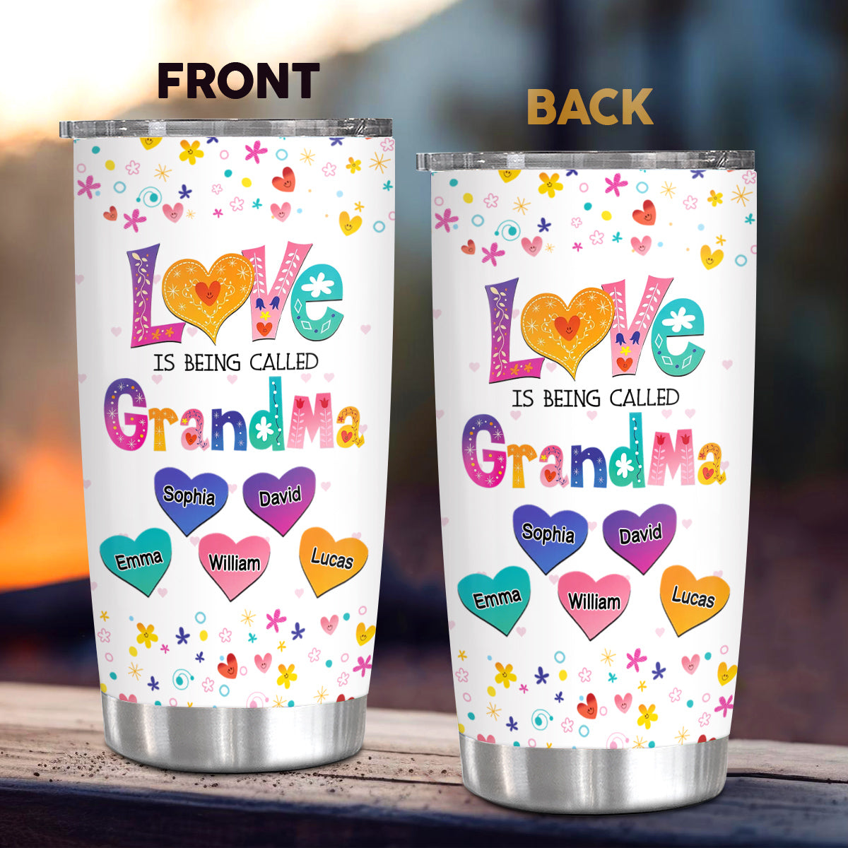 Gifts For Grandparents, Colorful Pattern Mom Grandma Love Is Being Called Grandma , Personalized Tumbler, Gifts For Gigi From Grandkids, 20oz With Lid Travel Cup Mother's Day