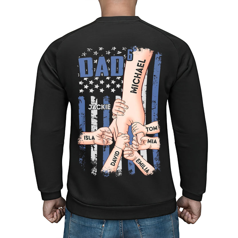 Personalized T-Shirt For Daddy From Children Useful Gifts For Dad Kids Outnumbered Hand In Hand Flag Back Side Printed Custom Name Short Sleeve Tops Shirt For Birthday Fathers Day