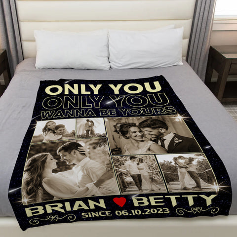 You Wanna Be Yours Photo Blanket, Custom Couple Collage With Names And Date, Cozy Relationship Keepsake Gifts For Him Her Custom Fleece Sherpa Blanket, Gifts For Valentine Anniversary