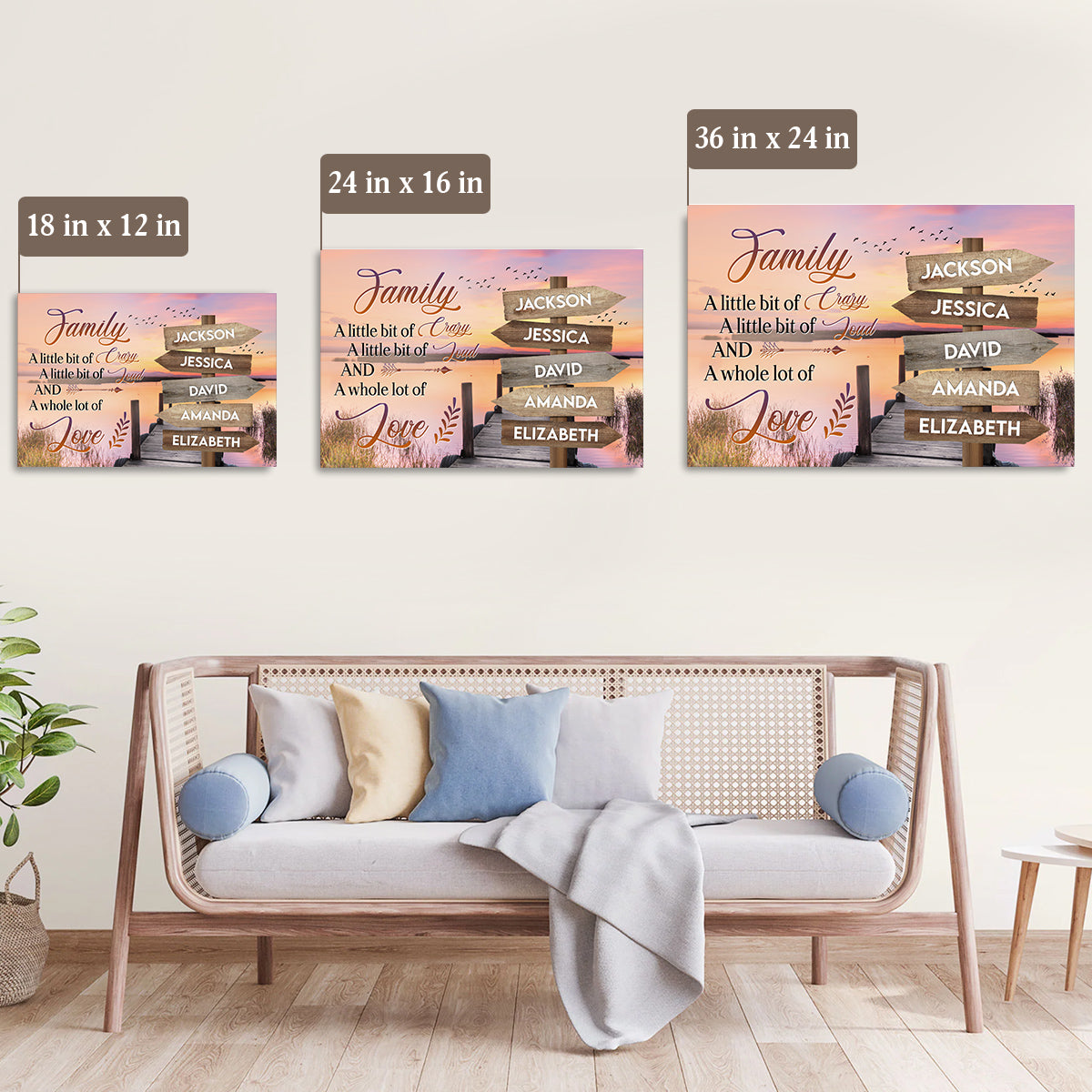 Family Gifts, Street Sign Multi Name Ocean Dock Quotes Family A Little Bit Of Crazy Canvas Wall Art Poster Prints Home Decor