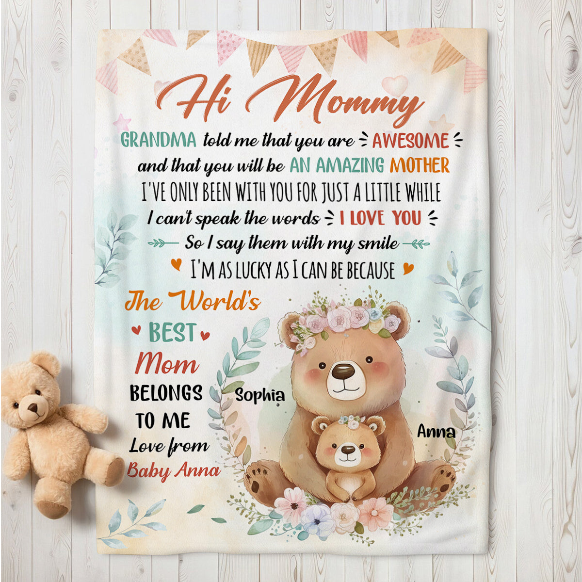 New Parents Gifts, I've Only Been With You For A While Cute Mommy Baby Bear, Personalized Blanket, Gifts For Expecting Mom, Fleece Sherpa, Blanket For New Mom, Gifts For Mother's Day