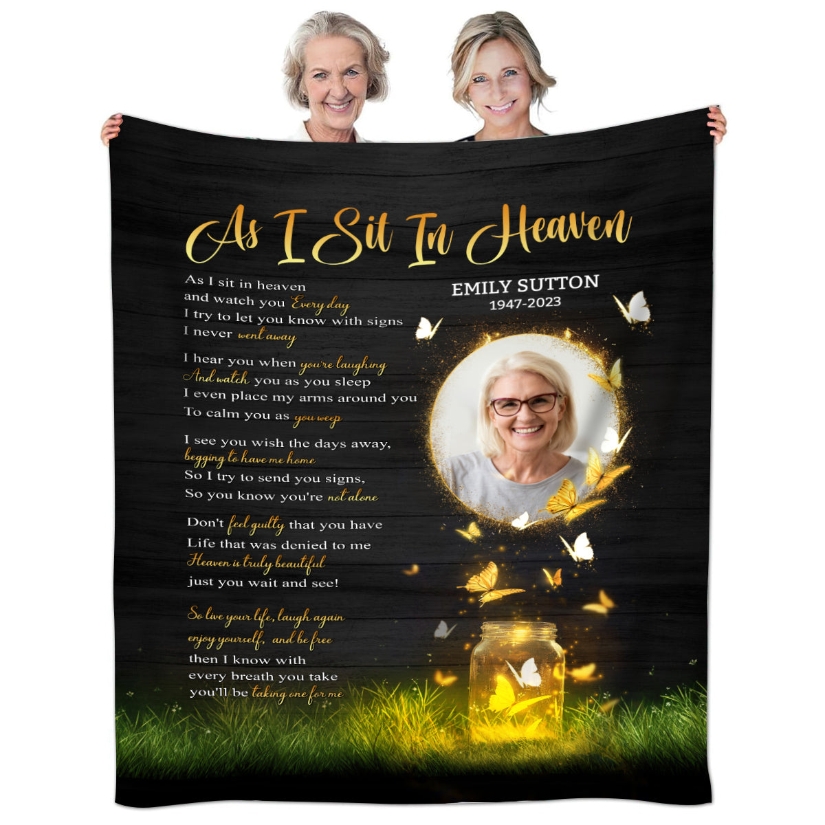 Sympathy Gifts, Personalized Blanket With Photo Comfort Message From Above, Photo Tribute Style, Memorial Words Of Peace And Comfort, Loss Of Mom Dad Blanket, Fleece Sherpa