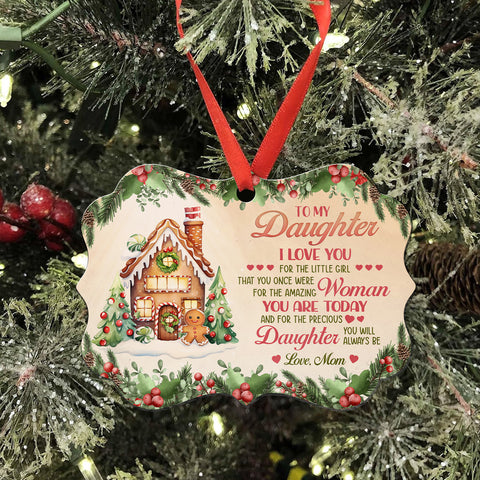 Cookie House Precious Daughter, Mom To Daughter Gingerbread House Aluminum Ornament, Christmas Tree Holiday Decoration, To My Daughters Keepsake Ornament, Gifts For Girl