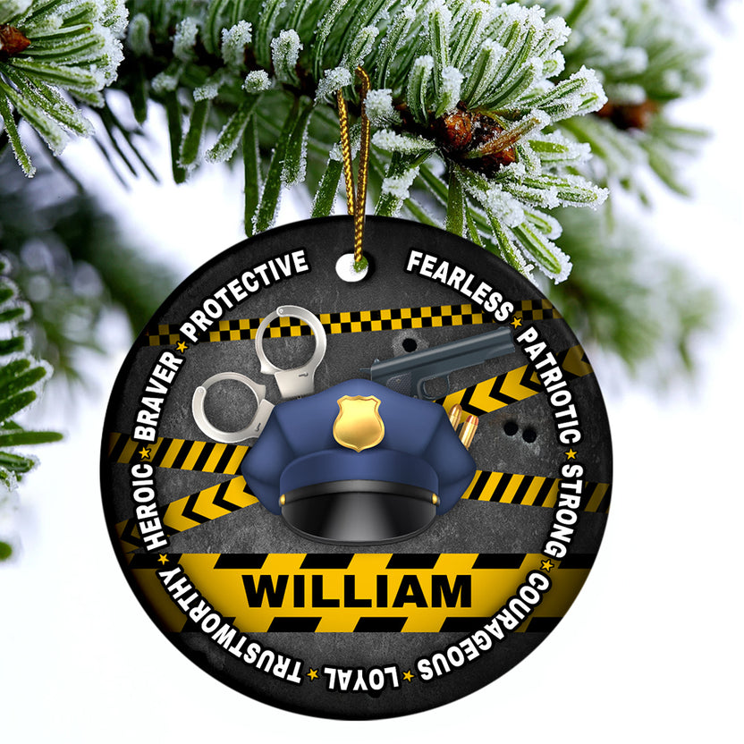 Personalized Name Police Officer Christmas Ornament Gifts For Men Women Fireman, Braver Protective Fearless Strong Courageous Loyal Trustworthy, Heroic, Police Academy Graduation Gifts