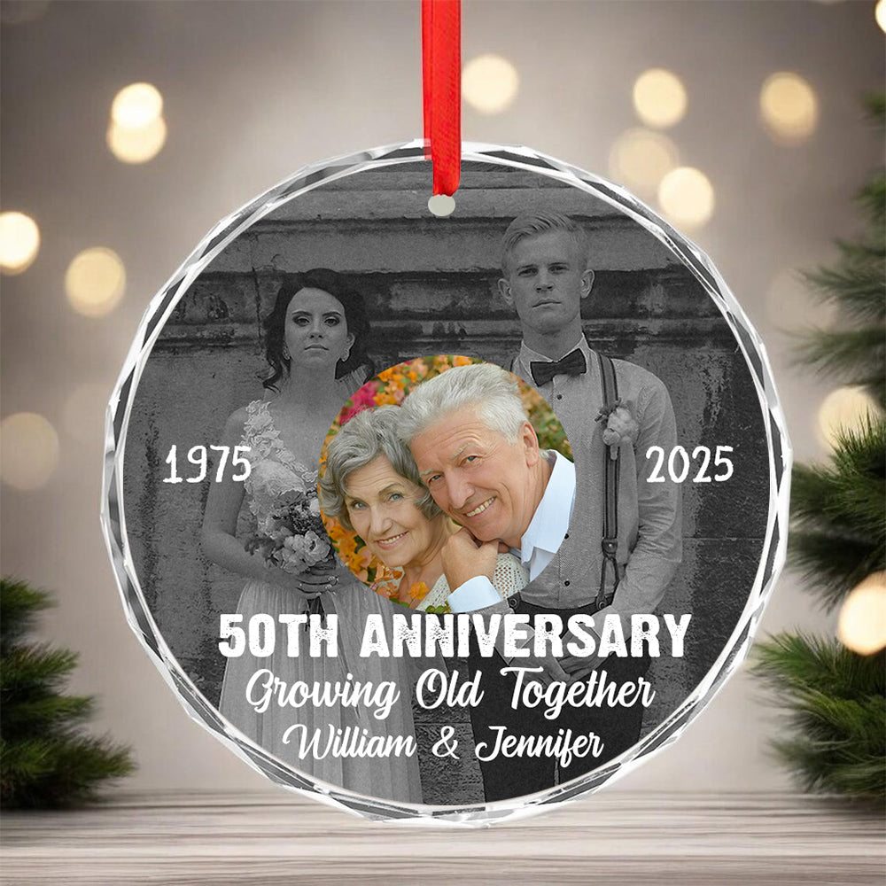 50th Anniversary Growing Old Together Glass Ornament, Then And Now Photo Keepsake, Wedding Memory Decor, Gifts For Parents Family Him Her, Xmas Tree Decor, Gifts For Valentine