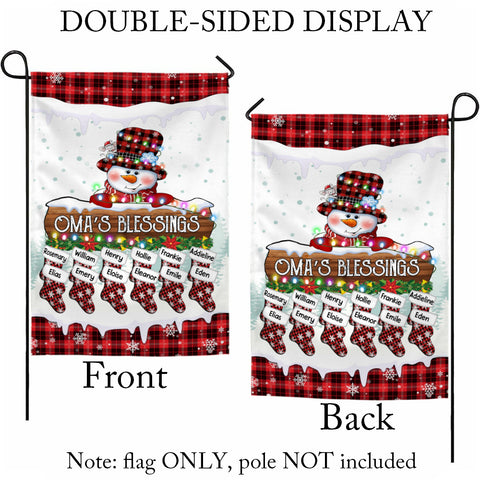 Grandma Gifts, Custom Omas Blessings Yard Banner, Custom Garden Flag, Winter Stocking Holiday Decoration, Holiday Red Plaid Yard Decor, Stockings Christmas Decor, Personalized Garden Flag, Gifts For Nana From Grandkids, Double Sided Outside Welcome Flag,